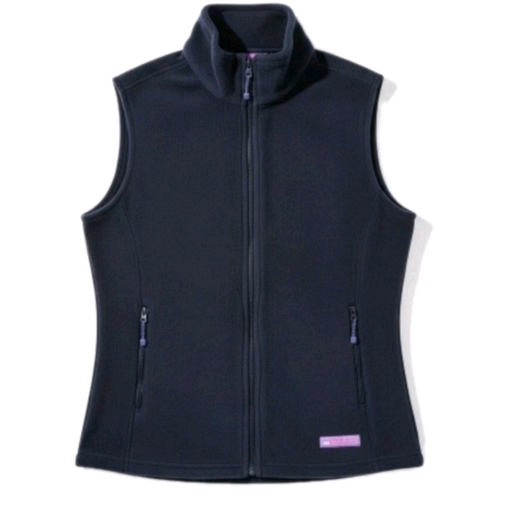 Vineyard Vines Marthas Vineyard Fleece Vest Women Size S Front Zip Pockets Whale